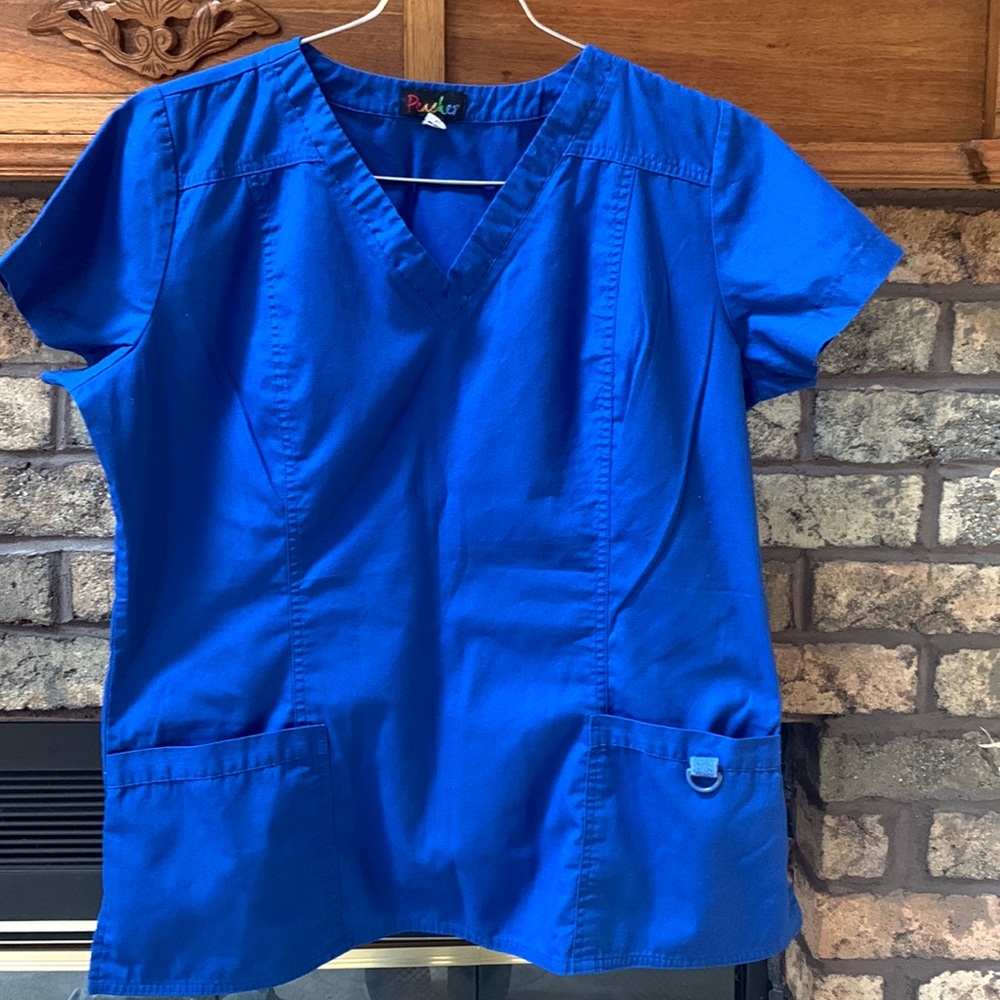 Womens royal blue scrub top.  Peaches brand size large